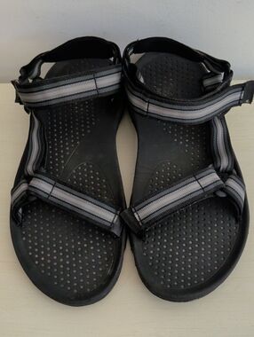 Teva Black and Gray Striped Webbing Velcro Strap Water Sandals Size 12